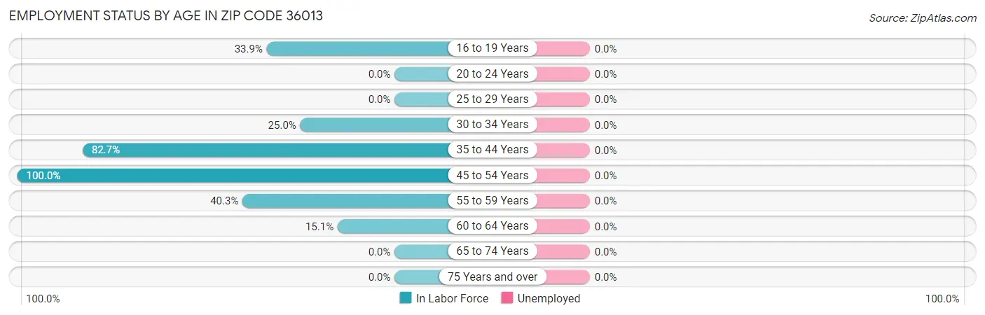 Employment Status by Age in Zip Code 36013