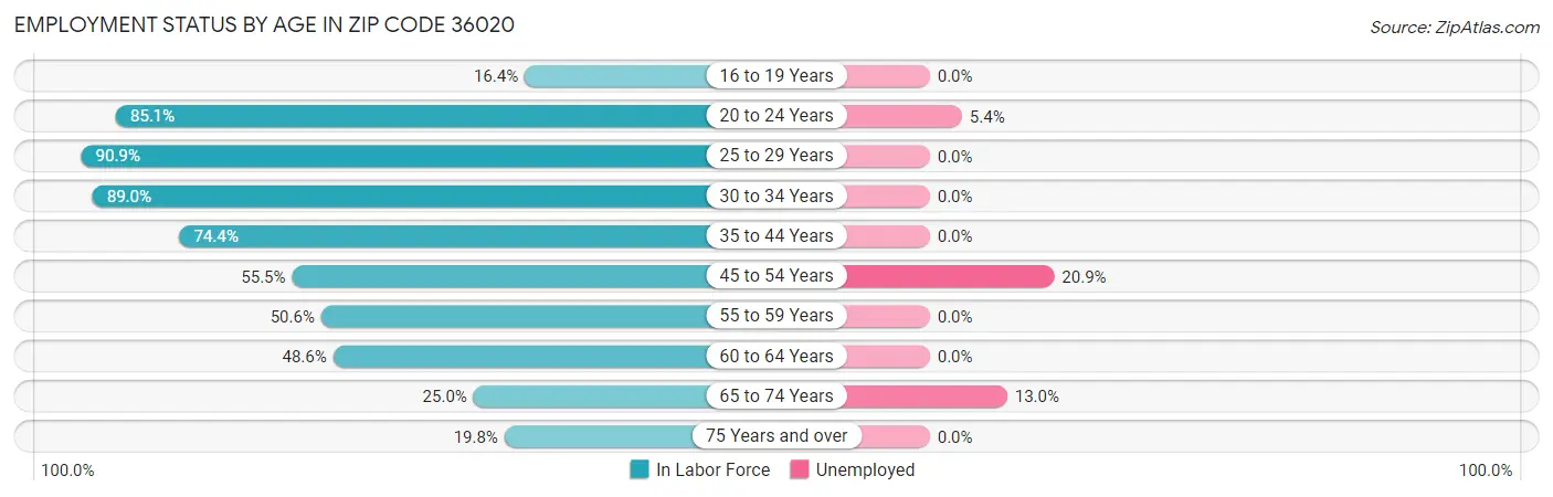 Employment Status by Age in Zip Code 36020