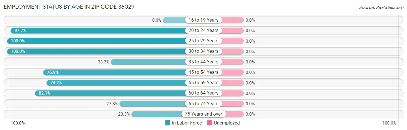 Employment Status by Age in Zip Code 36029
