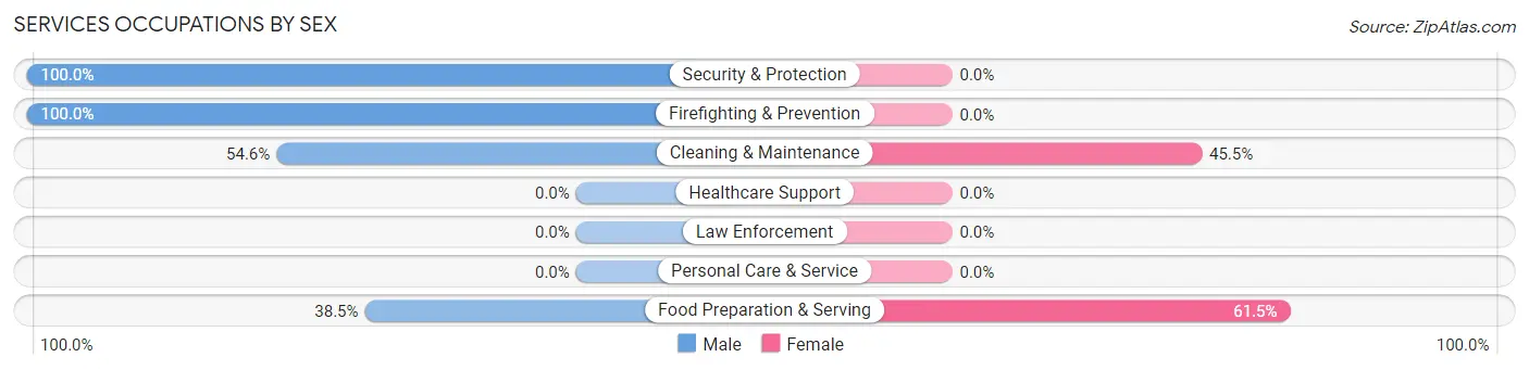 Services Occupations by Sex in Zip Code 36029