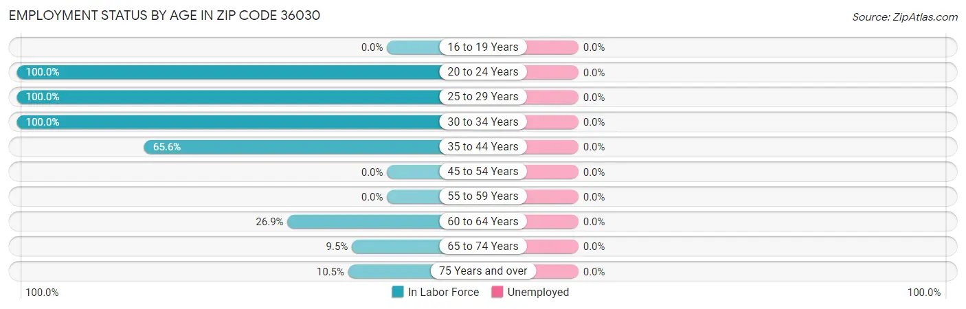 Employment Status by Age in Zip Code 36030