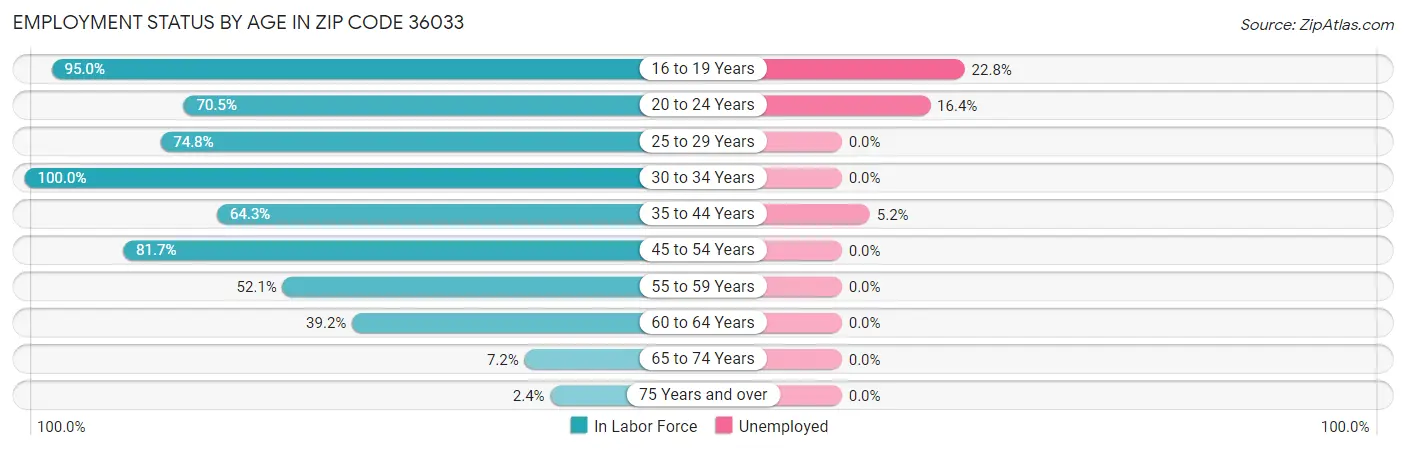 Employment Status by Age in Zip Code 36033