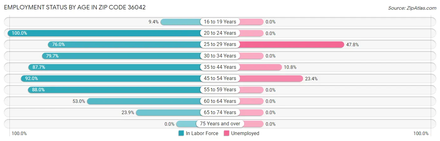 Employment Status by Age in Zip Code 36042