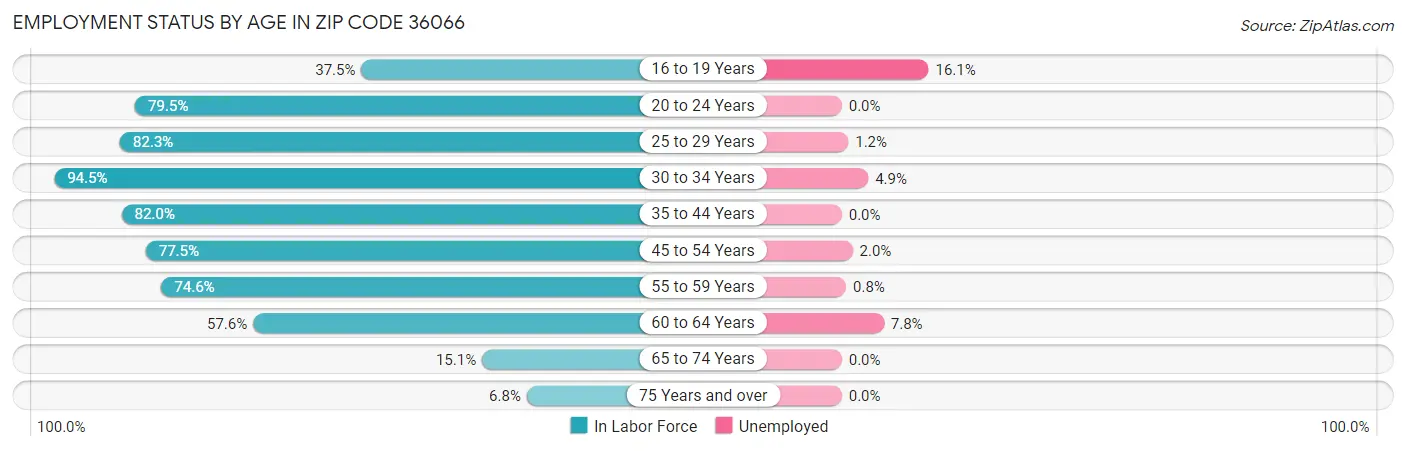 Employment Status by Age in Zip Code 36066