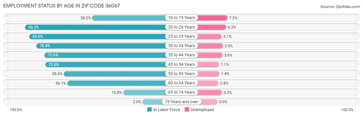 Employment Status by Age in Zip Code 36067