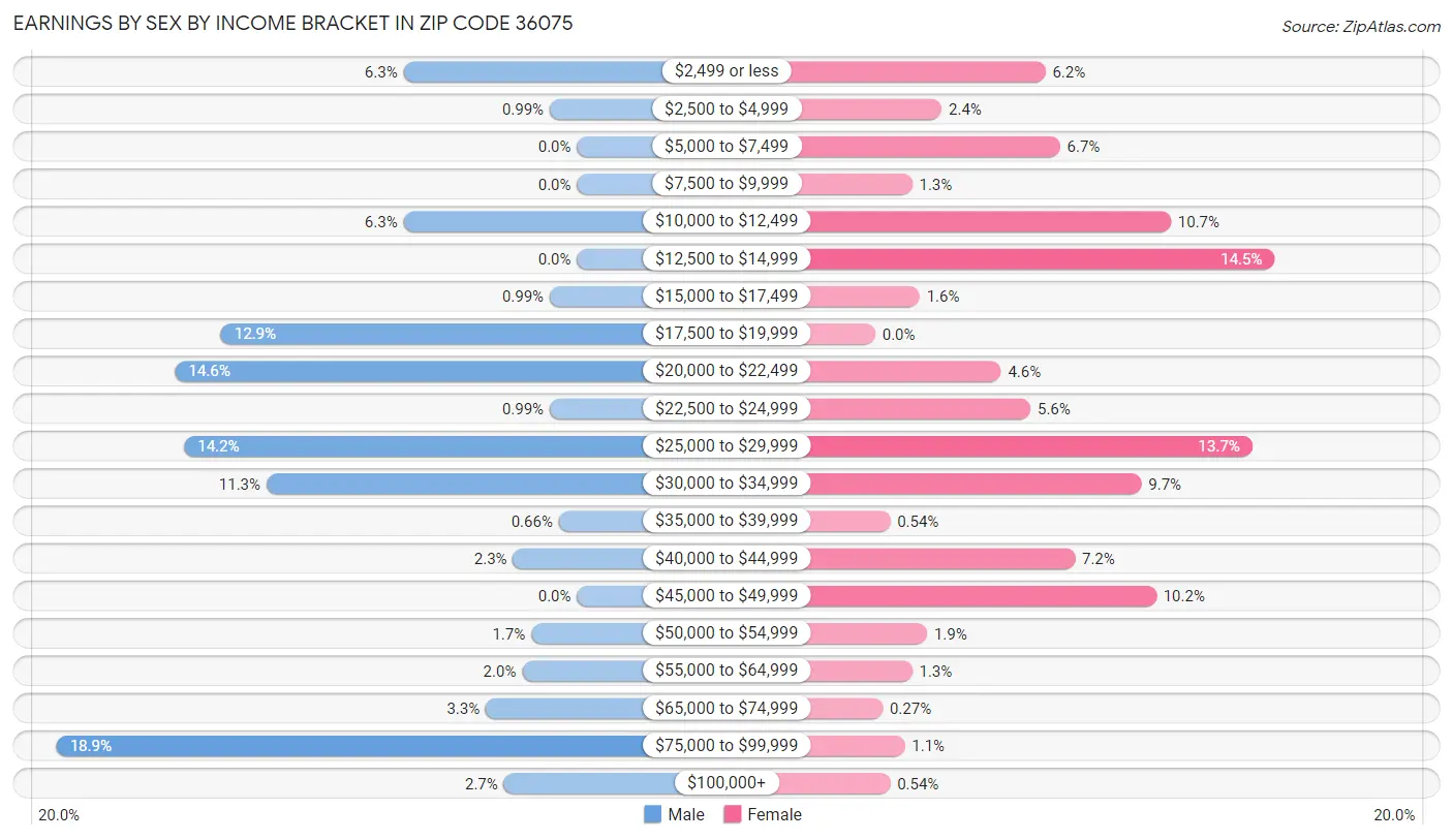 Earnings by Sex by Income Bracket in Zip Code 36075