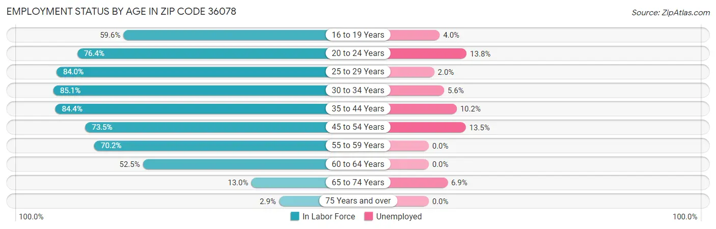 Employment Status by Age in Zip Code 36078