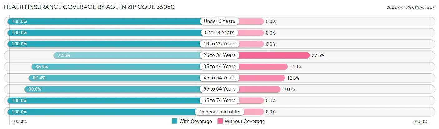 Health Insurance Coverage by Age in Zip Code 36080