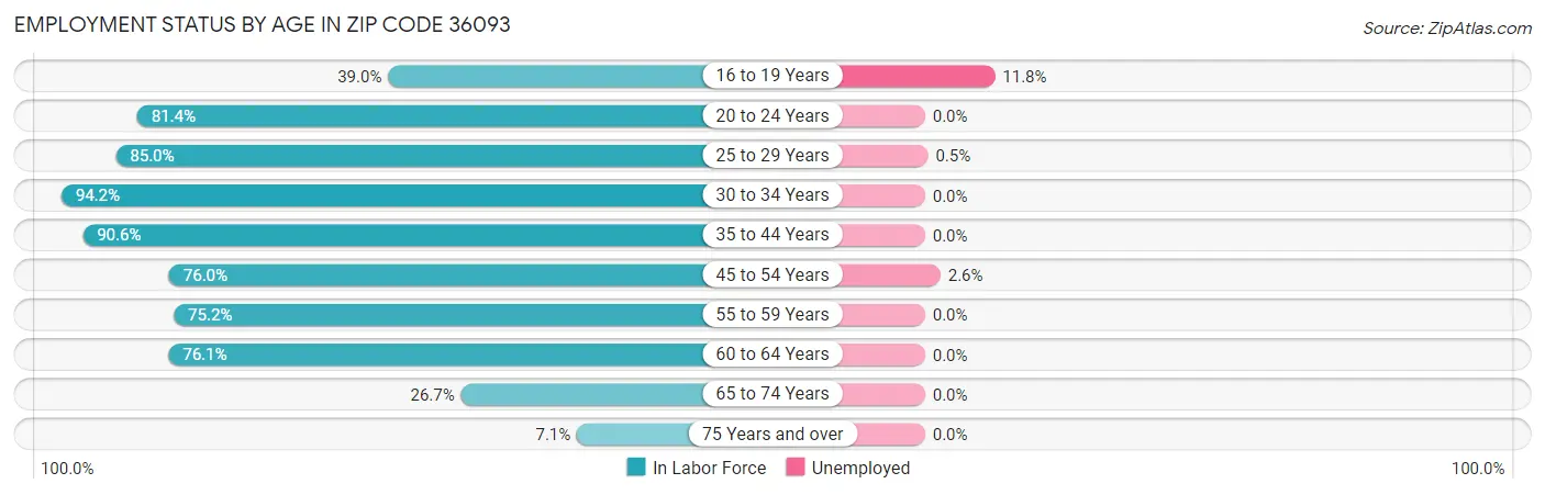 Employment Status by Age in Zip Code 36093
