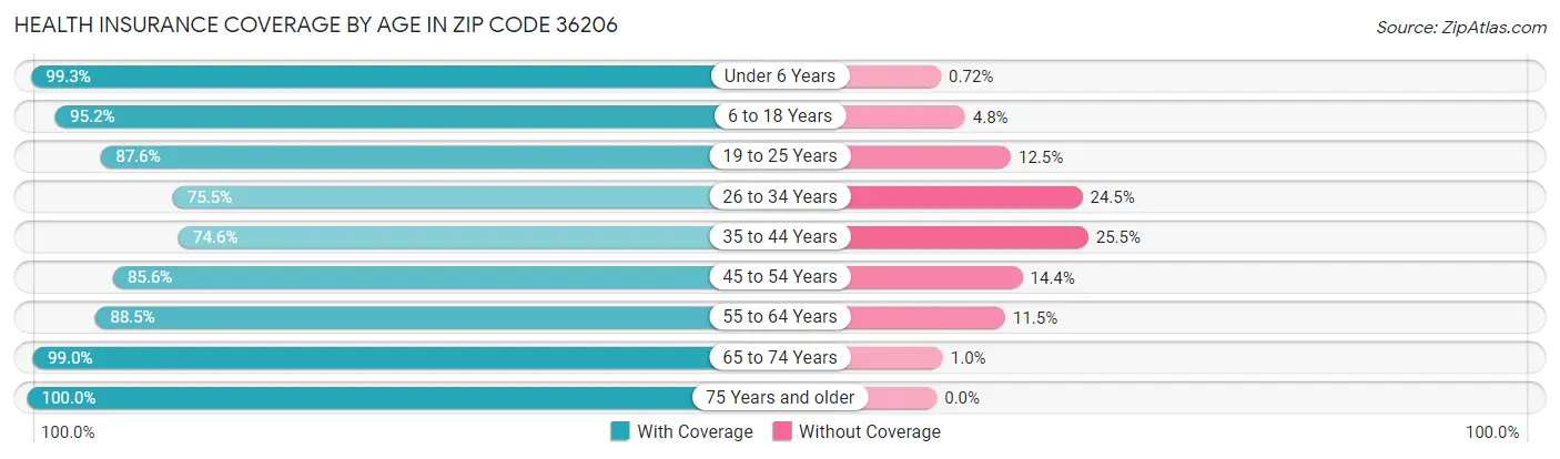 Health Insurance Coverage by Age in Zip Code 36206