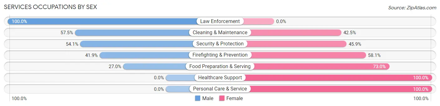 Services Occupations by Sex in Zip Code 36206