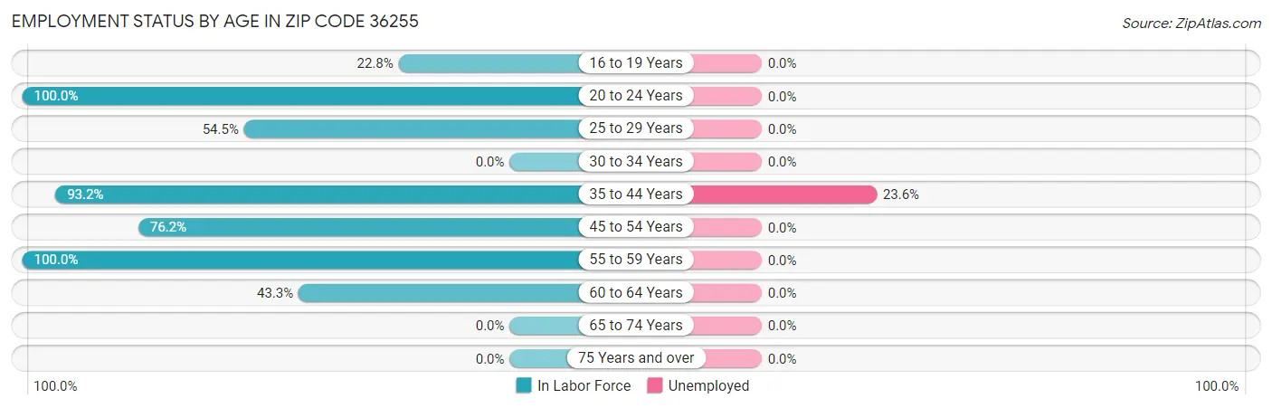 Employment Status by Age in Zip Code 36255