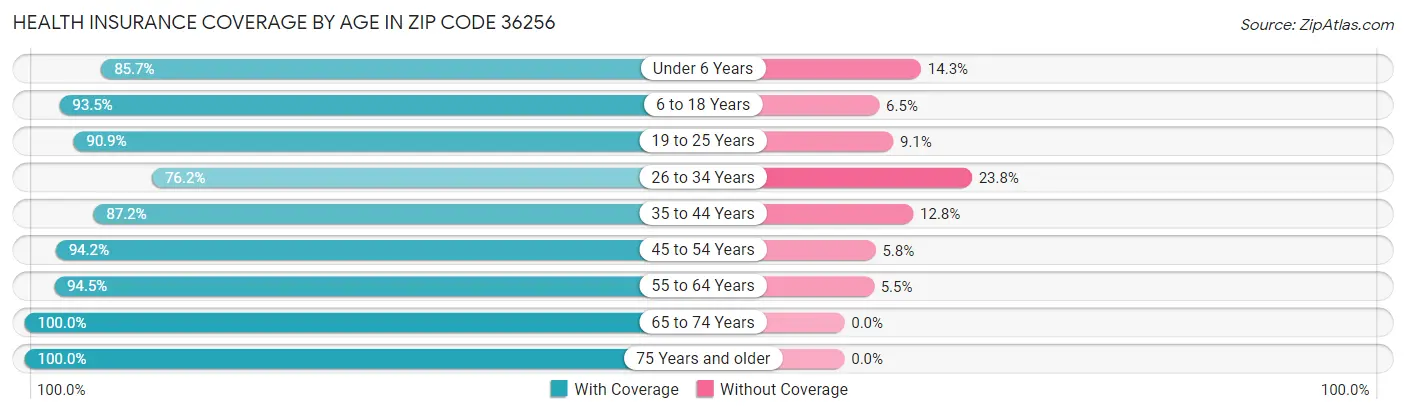 Health Insurance Coverage by Age in Zip Code 36256