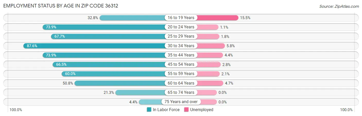 Employment Status by Age in Zip Code 36312