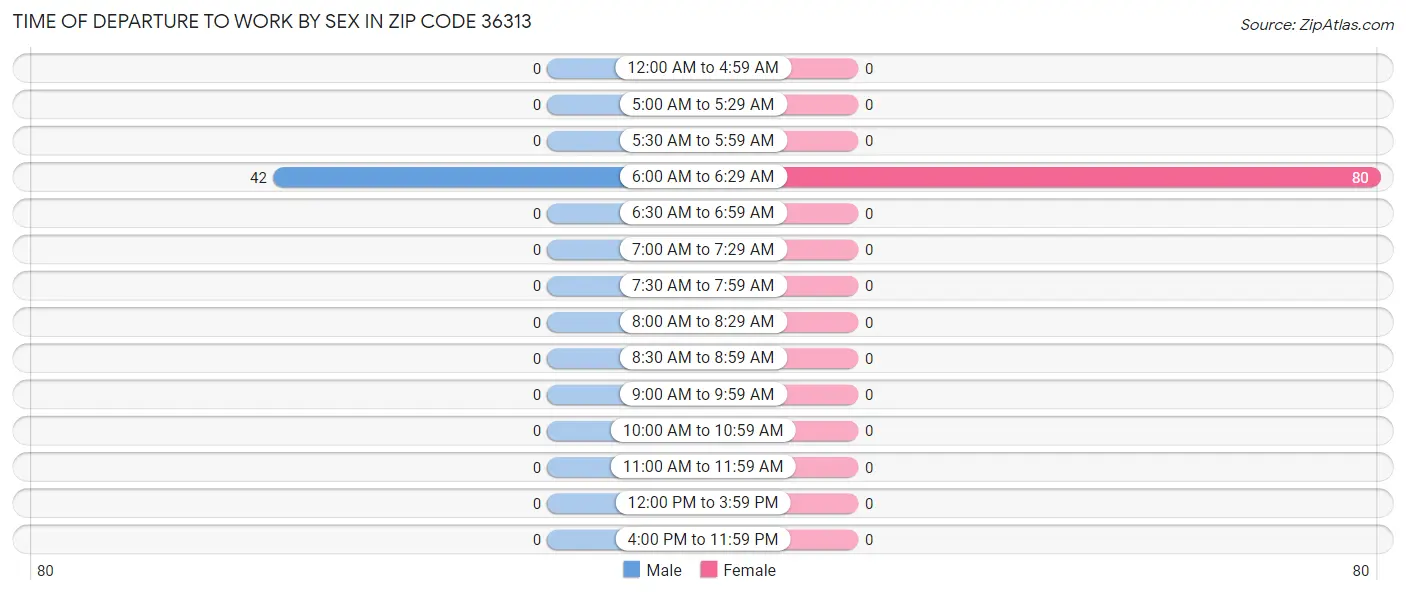 Time of Departure to Work by Sex in Zip Code 36313