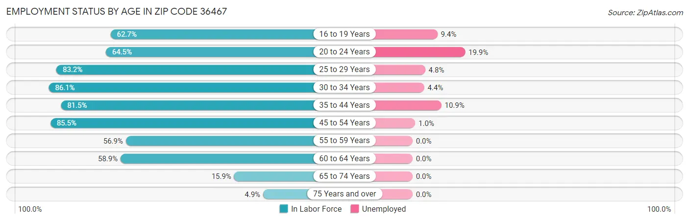 Employment Status by Age in Zip Code 36467