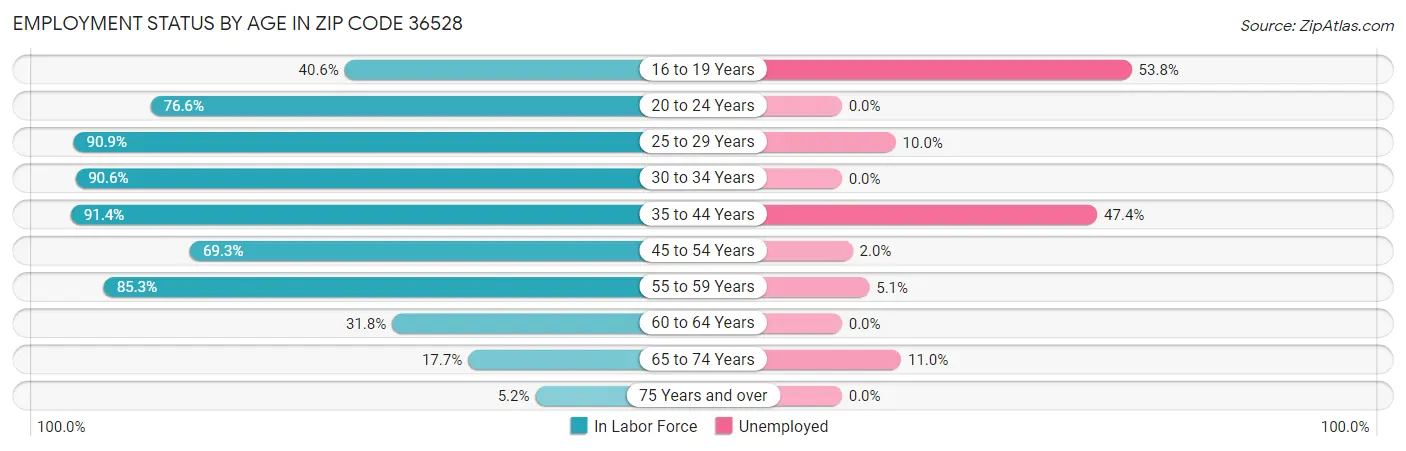 Employment Status by Age in Zip Code 36528