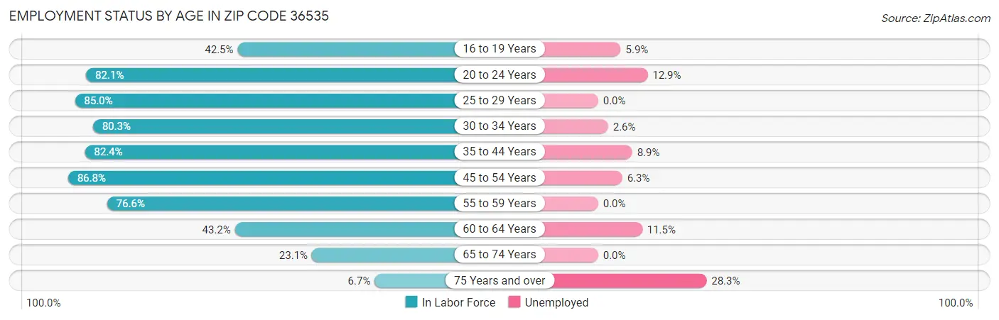 Employment Status by Age in Zip Code 36535