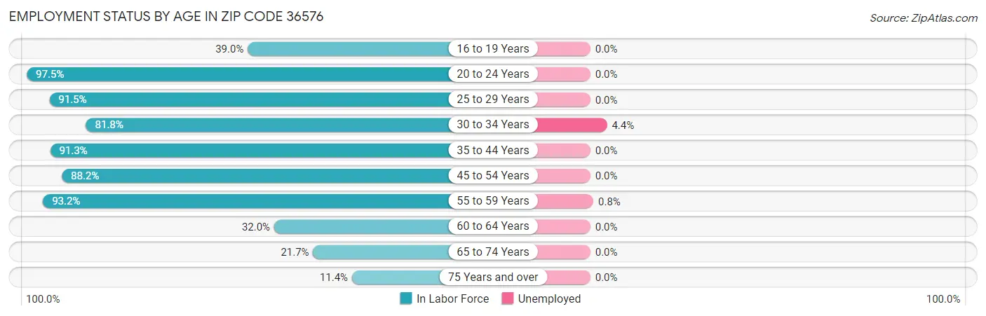 Employment Status by Age in Zip Code 36576