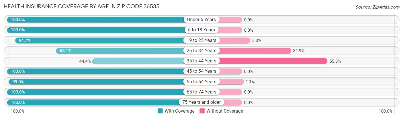 Health Insurance Coverage by Age in Zip Code 36585