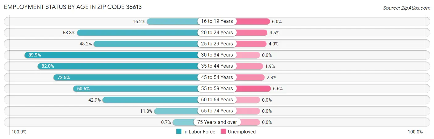 Employment Status by Age in Zip Code 36613