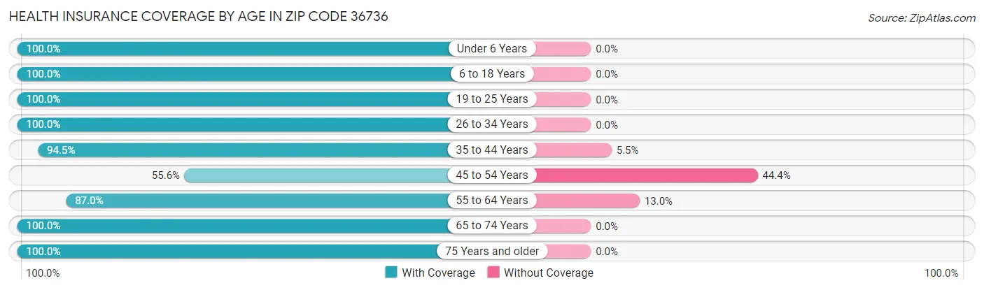 Health Insurance Coverage by Age in Zip Code 36736