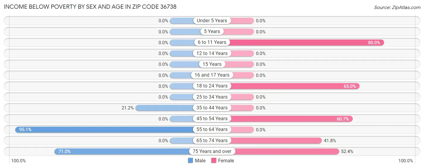 Income Below Poverty by Sex and Age in Zip Code 36738