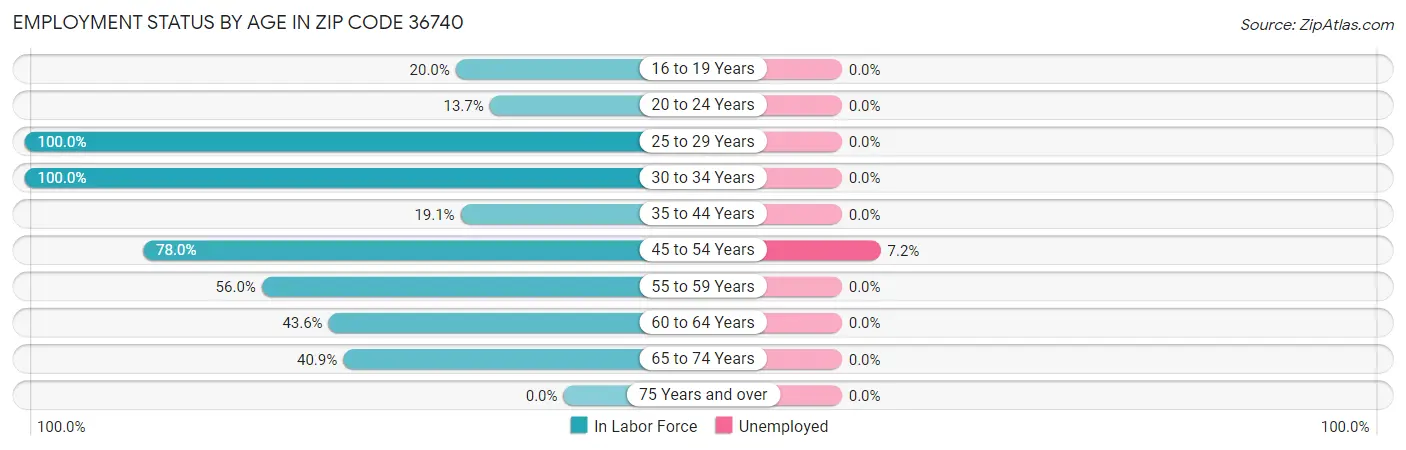 Employment Status by Age in Zip Code 36740
