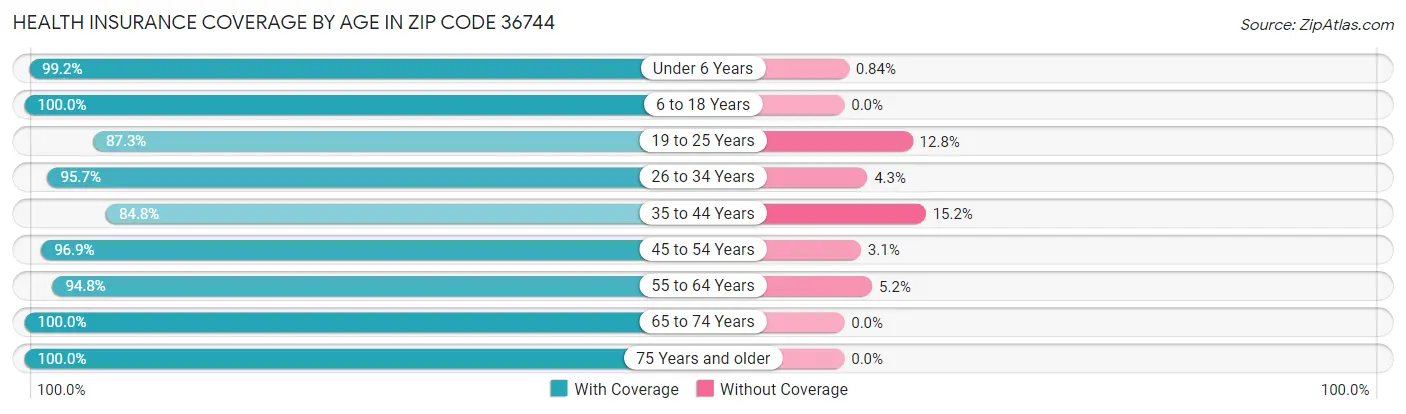 Health Insurance Coverage by Age in Zip Code 36744