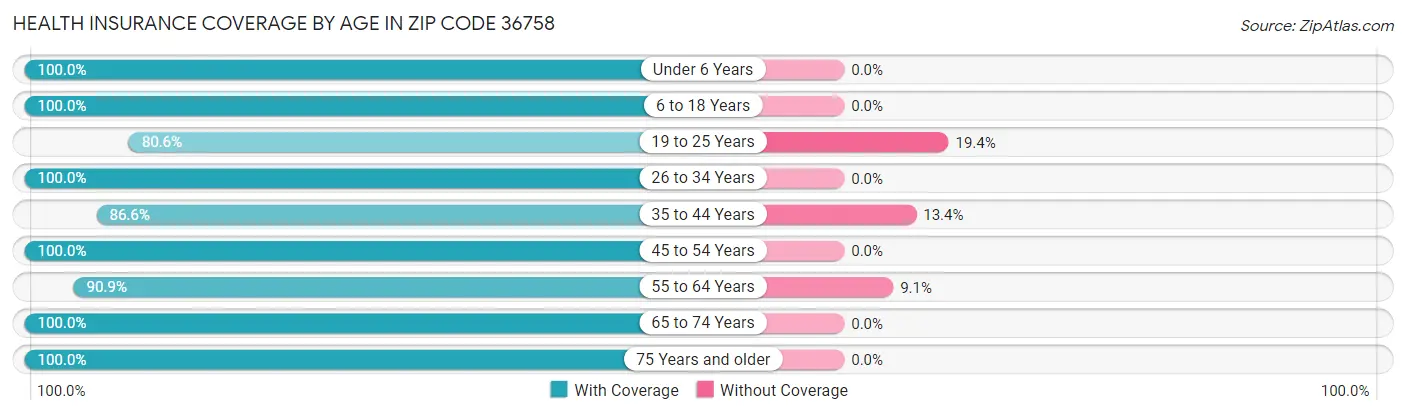Health Insurance Coverage by Age in Zip Code 36758