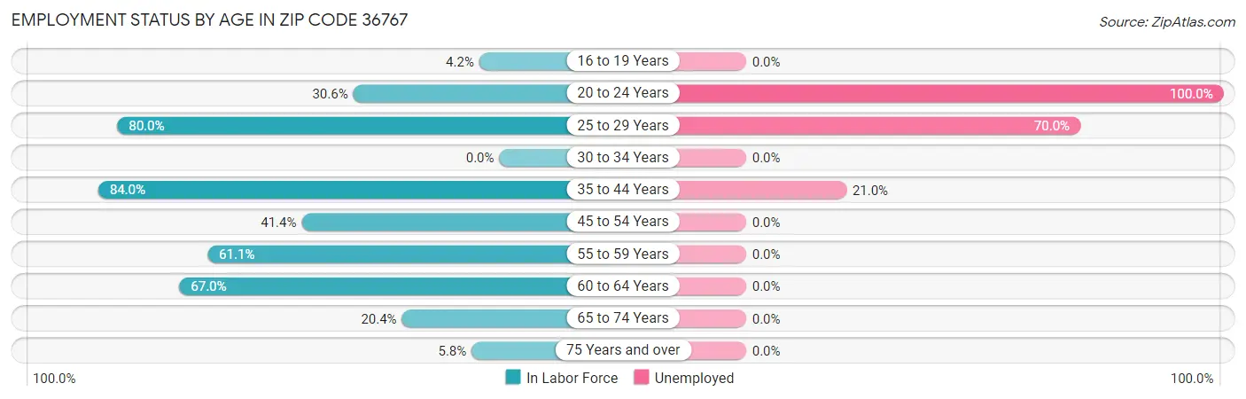 Employment Status by Age in Zip Code 36767