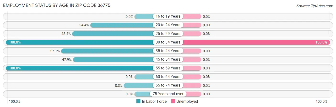 Employment Status by Age in Zip Code 36775