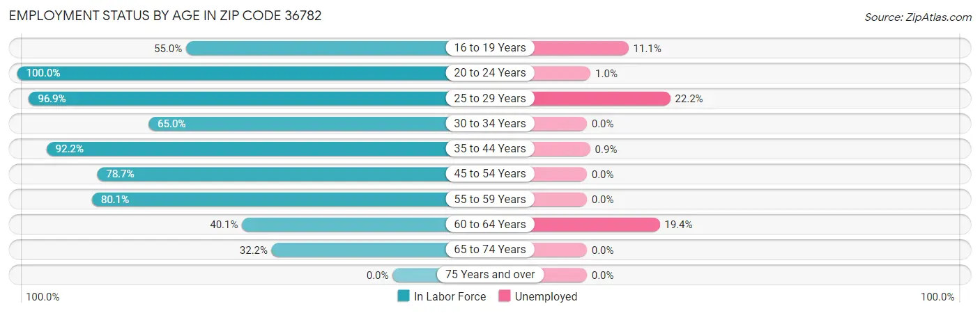 Employment Status by Age in Zip Code 36782