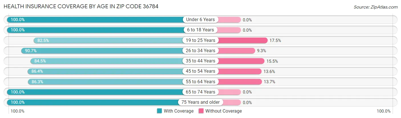Health Insurance Coverage by Age in Zip Code 36784