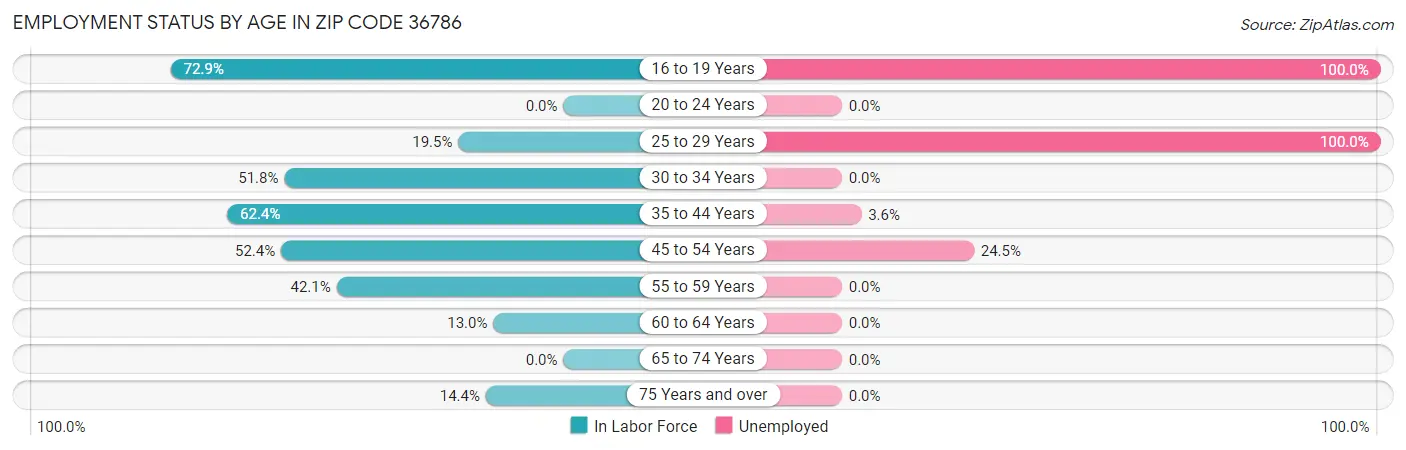 Employment Status by Age in Zip Code 36786