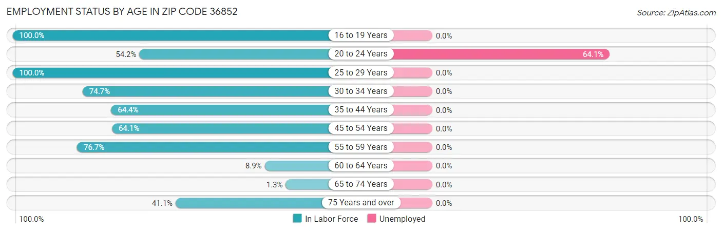 Employment Status by Age in Zip Code 36852