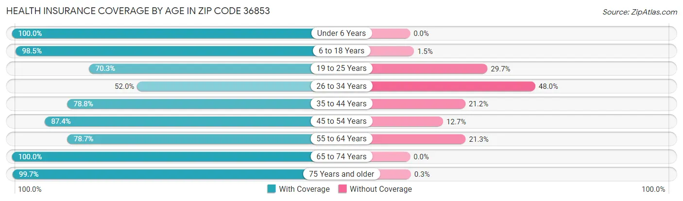 Health Insurance Coverage by Age in Zip Code 36853