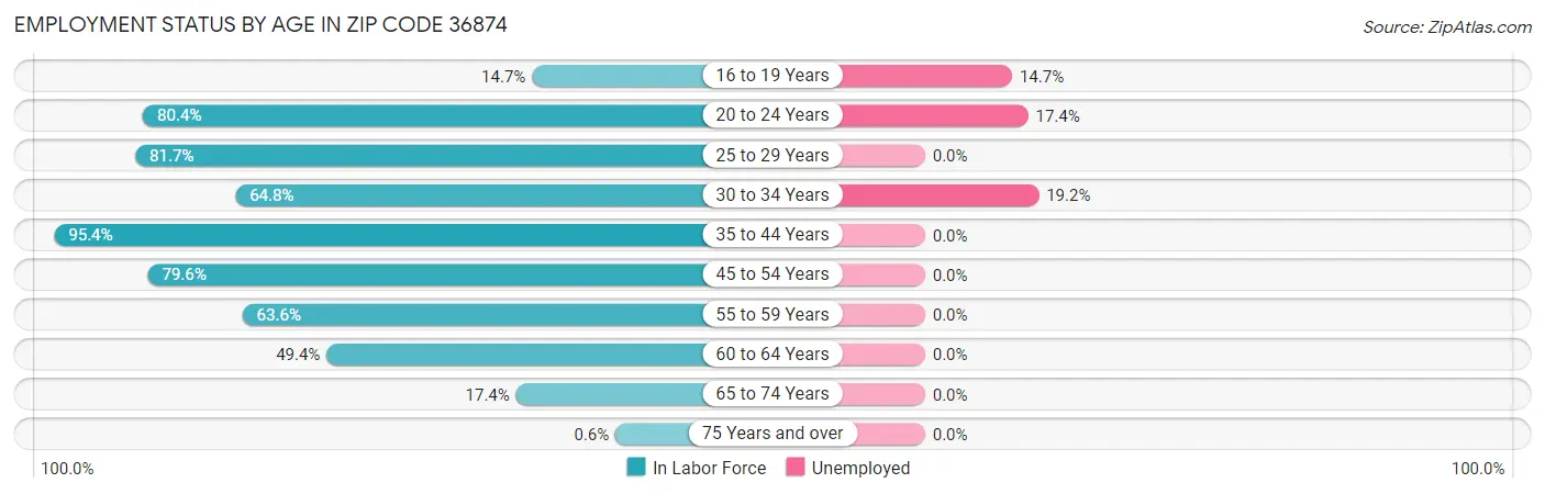 Employment Status by Age in Zip Code 36874
