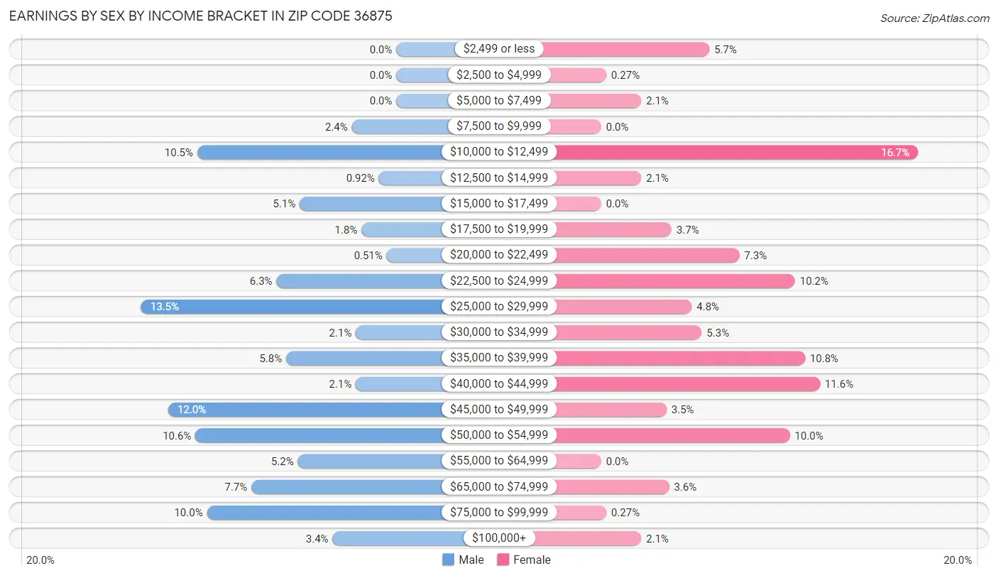 Earnings by Sex by Income Bracket in Zip Code 36875