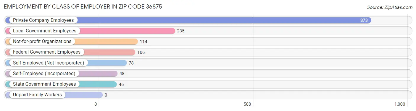 Employment by Class of Employer in Zip Code 36875