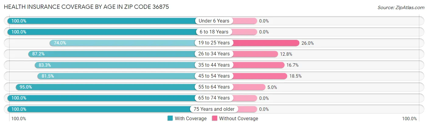 Health Insurance Coverage by Age in Zip Code 36875