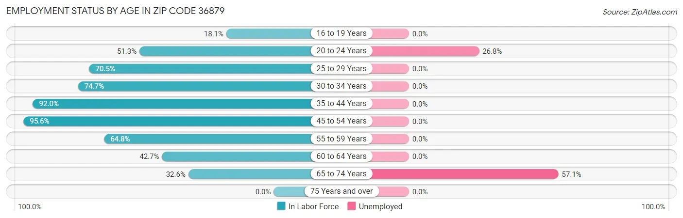 Employment Status by Age in Zip Code 36879