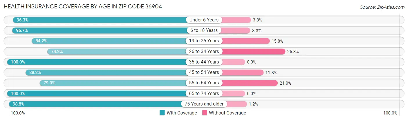 Health Insurance Coverage by Age in Zip Code 36904