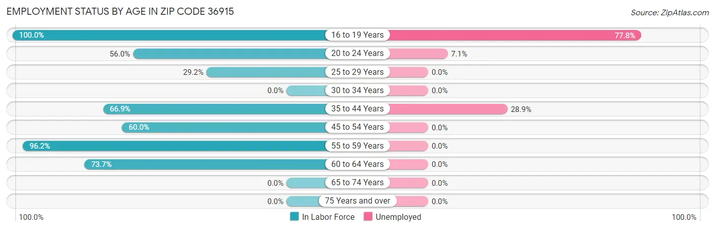 Employment Status by Age in Zip Code 36915