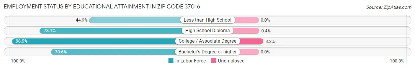 Employment Status by Educational Attainment in Zip Code 37016