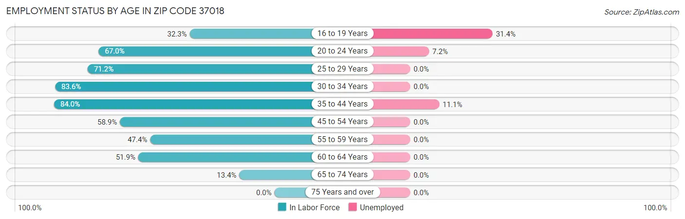 Employment Status by Age in Zip Code 37018