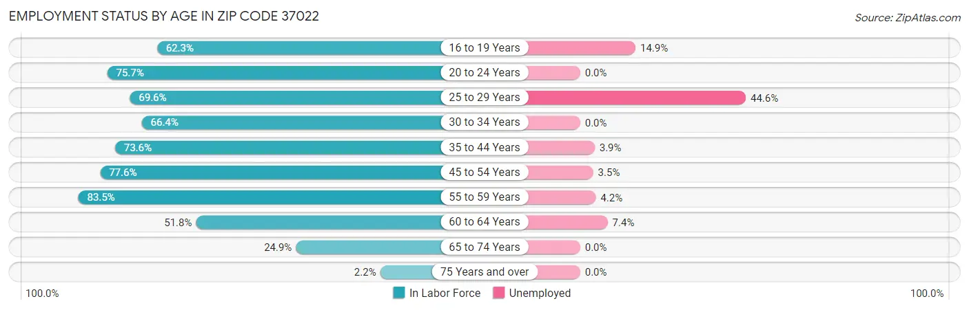 Employment Status by Age in Zip Code 37022