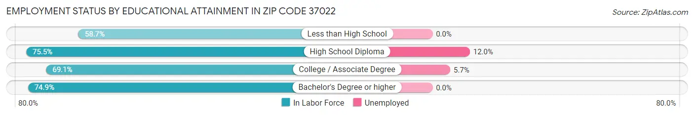 Employment Status by Educational Attainment in Zip Code 37022