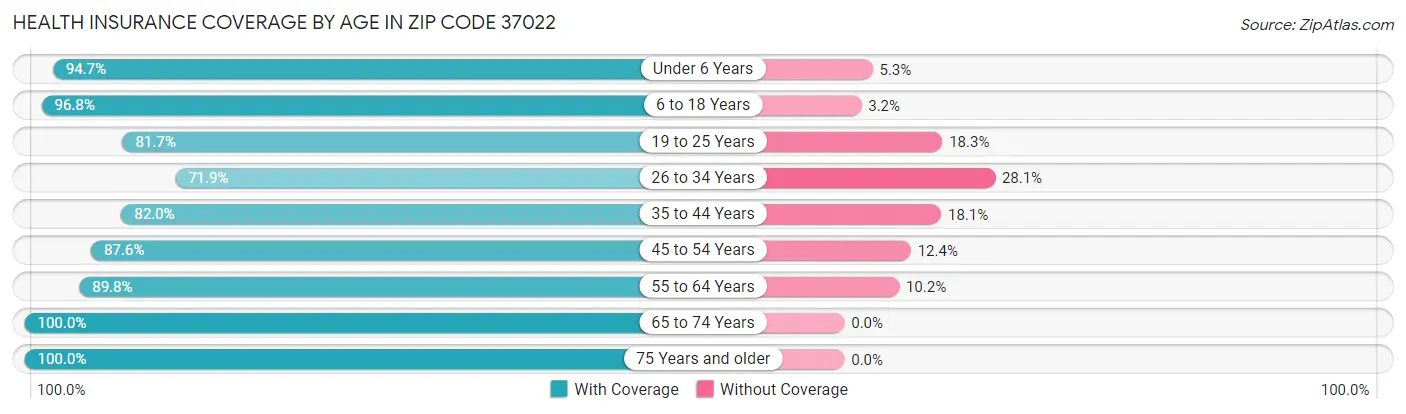 Health Insurance Coverage by Age in Zip Code 37022