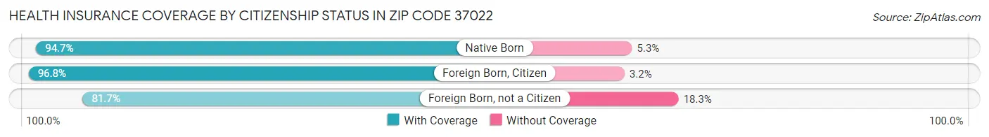 Health Insurance Coverage by Citizenship Status in Zip Code 37022